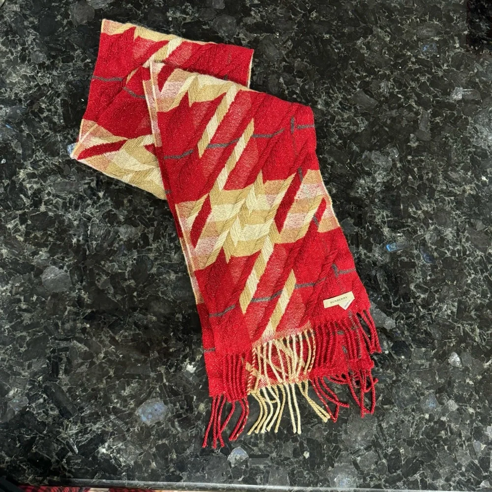 Cashmere and Metallic vintage Burberry scarf, multi-colored.